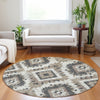 Piper Looms Chantille Aztec ACN1878 Taupe Machine Washable Area Rug Round Lifestyle Image Feature
