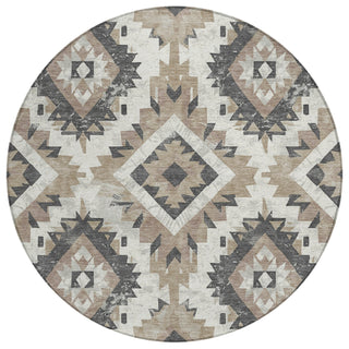 Piper Looms Chantille Aztec ACN1878 Taupe Machine Washable Area Rug Round Main Image