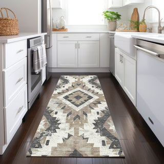 Piper Looms Chantille Aztec ACN1878 Taupe Machine Washable Area Rug Runner Lifestyle Image Feature