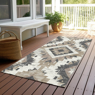 Piper Looms Chantille Aztec ACN1878 Taupe Machine Washable Area Rug Runner Outdoor Lifestyle Image Feature