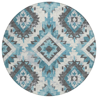 Piper Looms Chantille Aztec ACN1878 Teal Machine Washable Area Rug Round Main Image
