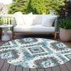 Piper Looms Chantille Aztec ACN1878 Teal Machine Washable Area Rug Round Outdoor Lifestyle Image Feature