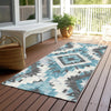Piper Looms Chantille Aztec ACN1878 Teal Machine Washable Area Rug Runner Outdoor Lifestyle Image Feature
