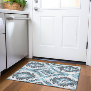 Piper Looms Chantille Aztec ACN1878 Teal Machine Washable Area Rug Scatter Lifestyle Image Feature