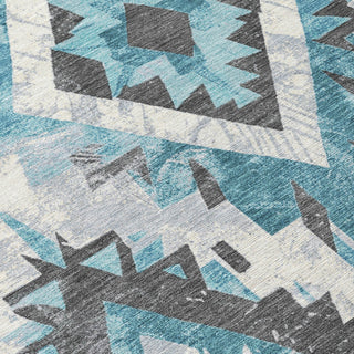 Piper Looms Chantille Aztec ACN1878 Teal Machine Washable Area Rug Swatch Image
