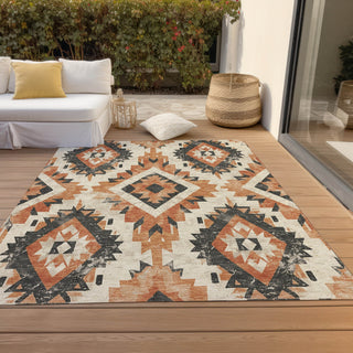 Piper Looms Chantille Aztec ACN1878 Terracotta Machine Washable Area Rug Outdoor Lifestyle Image Feature