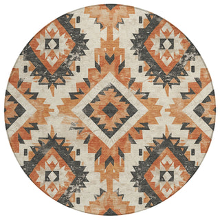 Piper Looms Chantille Aztec ACN1878 Terracotta Machine Washable Area Rug Round Main Image
