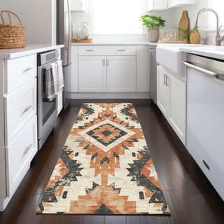 Piper Looms Chantille Aztec ACN1878 Terracotta Machine Washable Area Rug Runner Lifestyle Image Feature