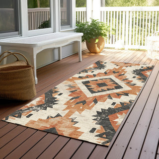 Piper Looms Chantille Aztec ACN1878 Terracotta Machine Washable Area Rug Runner Outdoor Lifestyle Image Feature
