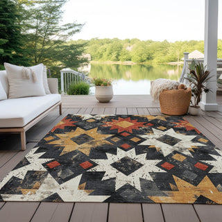 Piper Looms Chantille Aztec ACN1879 Black Machine Washable Area Rug Outdoor Lifestyle Image Feature