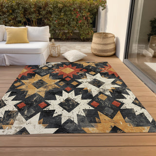 Piper Looms Chantille Aztec ACN1879 Black Machine Washable Area Rug Outdoor Lifestyle Image Feature
