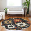 Piper Looms Chantille Aztec ACN1879 Black Machine Washable Area Rug Round Lifestyle Image Feature