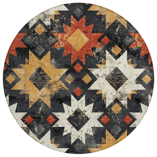 Piper Looms Chantille Aztec ACN1879 Black Machine Washable Area Rug Round Main Image