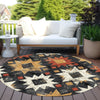 Piper Looms Chantille Aztec ACN1879 Black Machine Washable Area Rug Round Outdoor Lifestyle Image Feature