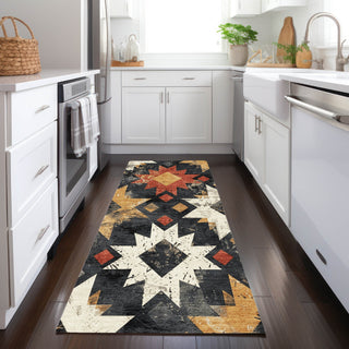 Piper Looms Chantille Aztec ACN1879 Black Machine Washable Area Rug Runner Lifestyle Image Feature