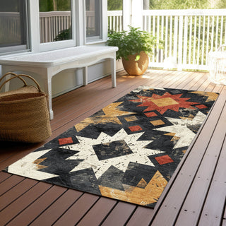 Piper Looms Chantille Aztec ACN1879 Black Machine Washable Area Rug Runner Outdoor Lifestyle Image Feature
