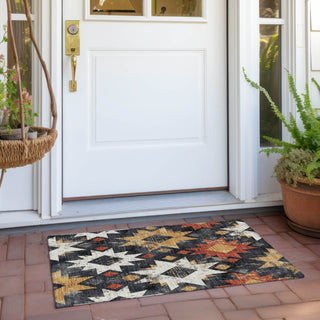 Piper Looms Chantille Aztec ACN1879 Black Machine Washable Area Rug Scatter Outdoor Lifestyle Image Feature