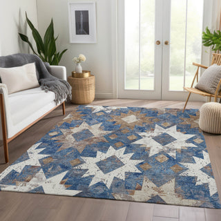 Piper Looms Chantille Aztec ACN1879 Blue Machine Washable Area Rug Lifestyle Image Feature