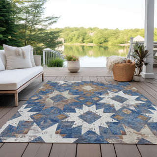 Piper Looms Chantille Aztec ACN1879 Blue Machine Washable Area Rug Outdoor Lifestyle Image Feature