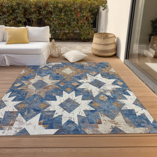 Piper Looms Chantille Aztec ACN1879 Blue Machine Washable Area Rug Outdoor Lifestyle Image Feature