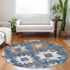 Piper Looms Chantille Aztec ACN1879 Blue Machine Washable Area Rug Round Lifestyle Image Feature