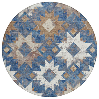 Piper Looms Chantille Aztec ACN1879 Blue Machine Washable Area Rug Round Main Image