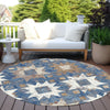 Piper Looms Chantille Aztec ACN1879 Blue Machine Washable Area Rug Round Outdoor Lifestyle Image Feature