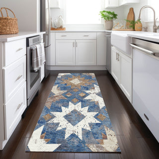 Piper Looms Chantille Aztec ACN1879 Blue Machine Washable Area Rug Runner Lifestyle Image Feature