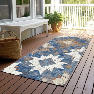 Piper Looms Chantille Aztec ACN1879 Blue Machine Washable Area Rug Runner Outdoor Lifestyle Image Feature