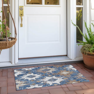 Piper Looms Chantille Aztec ACN1879 Blue Machine Washable Area Rug Scatter Outdoor Lifestyle Image Feature