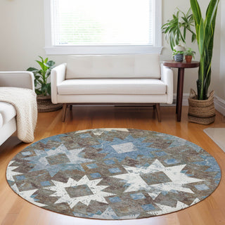 Piper Looms Chantille Aztec ACN1879 Brown Machine Washable Area Rug Round Lifestyle Image Feature