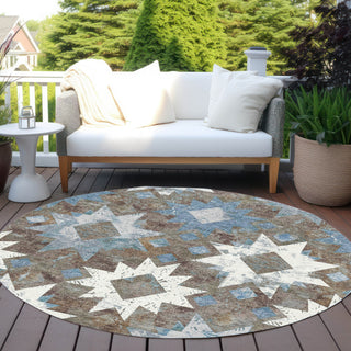 Piper Looms Chantille Aztec ACN1879 Brown Machine Washable Area Rug Round Outdoor Lifestyle Image Feature