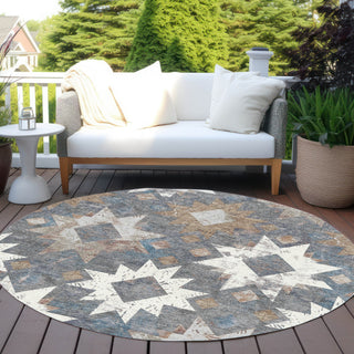 Piper Looms Chantille Aztec ACN1879 Gray Machine Washable Area Rug Round Outdoor Lifestyle Image Feature