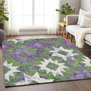 Piper Looms Chantille Aztec ACN1879 Green Machine Washable Area Rug Lifestyle Image Feature