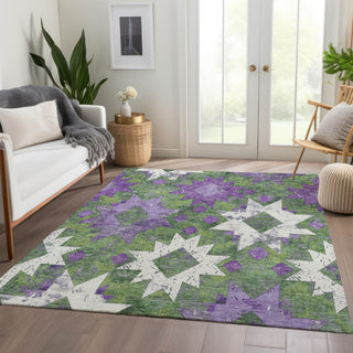 Piper Looms Chantille Aztec ACN1879 Green Machine Washable Area Rug Lifestyle Image Feature