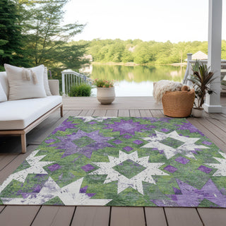 Piper Looms Chantille Aztec ACN1879 Green Machine Washable Area Rug Outdoor Lifestyle Image Feature