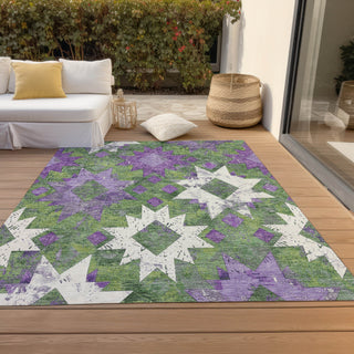 Piper Looms Chantille Aztec ACN1879 Green Machine Washable Area Rug Outdoor Lifestyle Image Feature