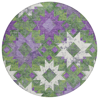 Piper Looms Chantille Aztec ACN1879 Green Machine Washable Area Rug Round Main Image