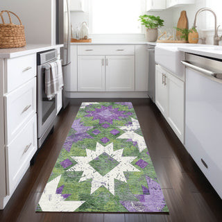 Piper Looms Chantille Aztec ACN1879 Green Machine Washable Area Rug Runner Lifestyle Image Feature