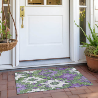 Piper Looms Chantille Aztec ACN1879 Green Machine Washable Area Rug Scatter Outdoor Lifestyle Image Feature