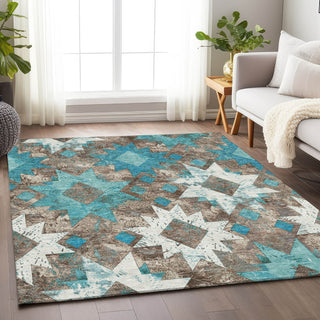Piper Looms Chantille Aztec ACN1879 Teal Machine Washable Area Rug Lifestyle Image Feature