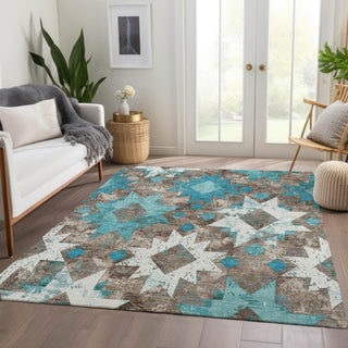 Piper Looms Chantille Aztec ACN1879 Teal Machine Washable Area Rug Lifestyle Image Feature