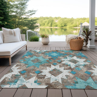 Piper Looms Chantille Aztec ACN1879 Teal Machine Washable Area Rug Outdoor Lifestyle Image Feature