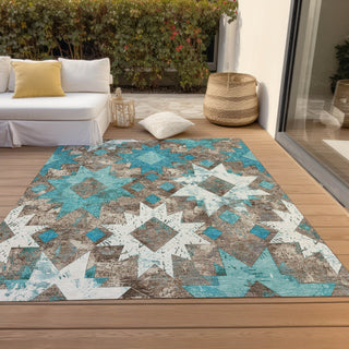 Piper Looms Chantille Aztec ACN1879 Teal Machine Washable Area Rug Outdoor Lifestyle Image Feature