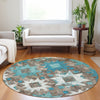 Piper Looms Chantille Aztec ACN1879 Teal Machine Washable Area Rug Round Lifestyle Image Feature