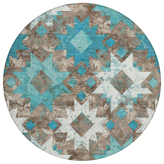 Piper Looms Chantille Aztec ACN1879 Teal Machine Washable Area Rug Round Main Image