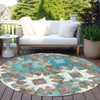 Piper Looms Chantille Aztec ACN1879 Teal Machine Washable Area Rug Round Outdoor Lifestyle Image Feature