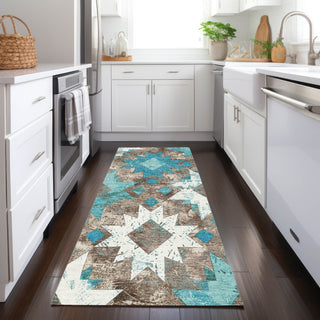 Piper Looms Chantille Aztec ACN1879 Teal Machine Washable Area Rug Runner Lifestyle Image Feature