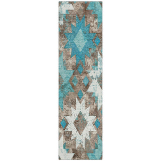 Piper Looms Chantille Aztec ACN1879 Teal Machine Washable Area Rug Runner Main Image