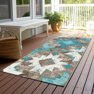 Piper Looms Chantille Aztec ACN1879 Teal Machine Washable Area Rug Runner Outdoor Lifestyle Image Feature